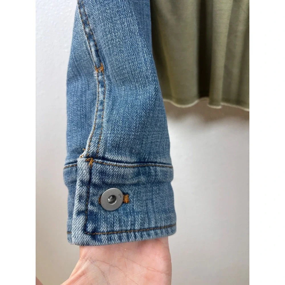 Pilcro‎ and the Letterpress Small Denim Jacket Olive Green Ruffle Hem Womens